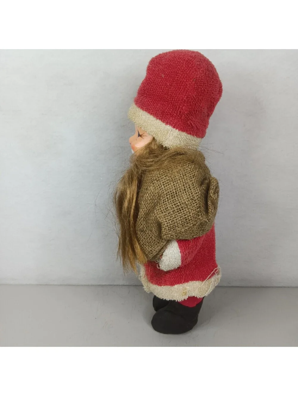 Vintage Kitschy Hand Painted Santa Claus Doll with Brown Beard